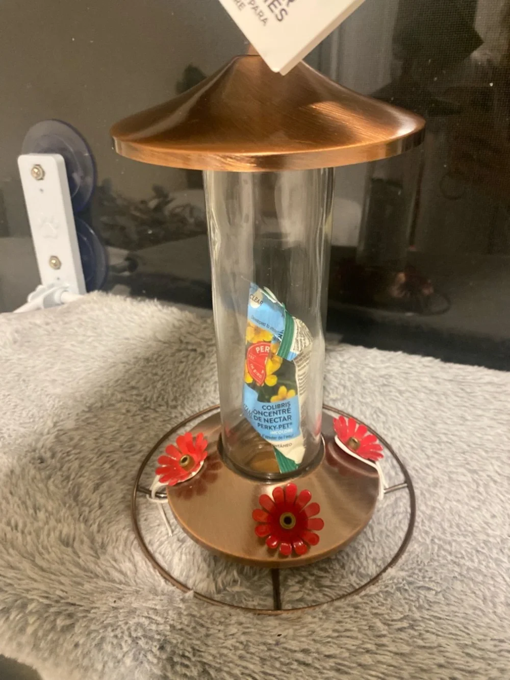 Copper Finish Hummingbird Feeder with Red Flower Ports - Perky Pet